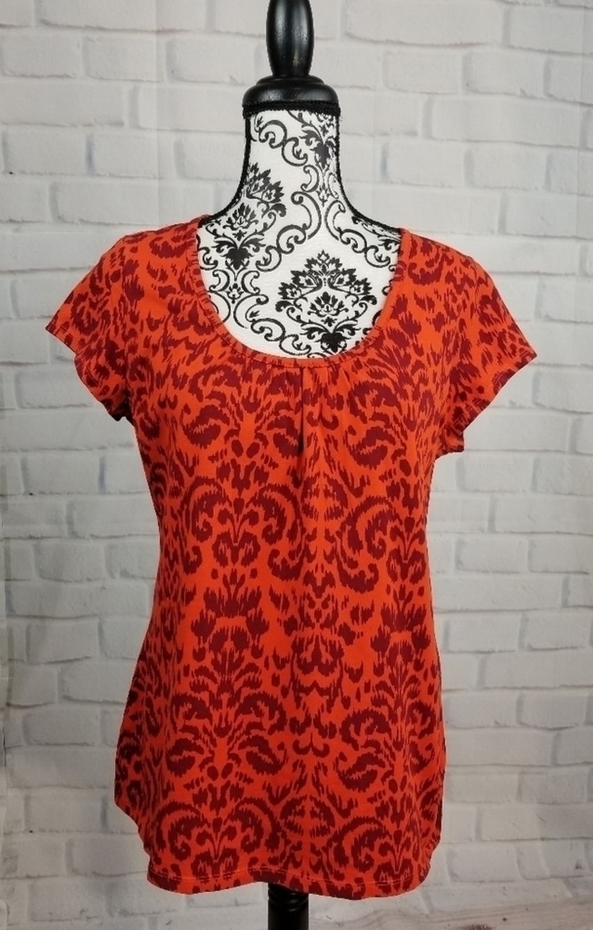 Merona women's short sleeve paisley print stretch knit size large top BB10